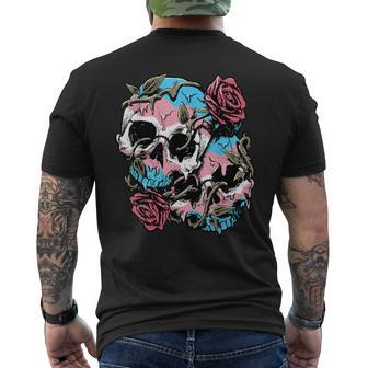 Transgender Pride Trans Flag Skull Roses Subtle Lgbtq Men's T-shirt Back Print - Monsterry CA