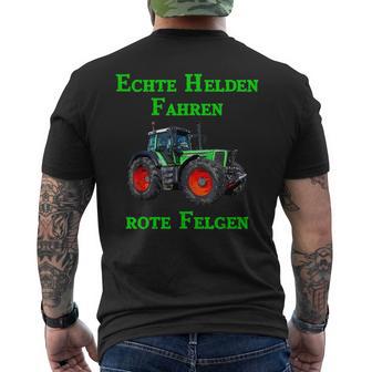 Trecker Echte Helden Fahren Rote Felgen Vintage Black T-Shirt mit Rückendruck - Seseable