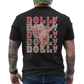 Trendy Dolly First Name Guitar Pink Cowgirl Western Men's T-shirt Back Print - Seseable
