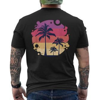 Tropical Sunset Palm Tree Retro Vintage Men's T-shirt Back Print - Monsterry