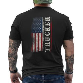 Trucker Truck Driver American Usa Flag Vintage Trucker Men's T-shirt Back Print - Monsterry