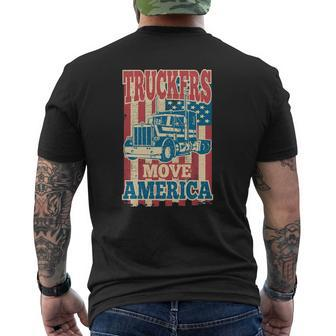 Truckers Move America Truck Driver American Flag Long Haul Mens Back Print T-shirt | Mazezy
