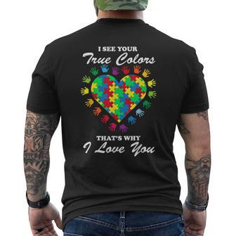 True Colors Heart Puzzle Cool Autism Awareness Men's T-shirt Back Print - Monsterry