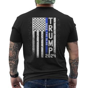 Trump 2024 Back The Blue American Flag Blue Line 4Th Of July Men's T-shirt Back Print - Monsterry AU