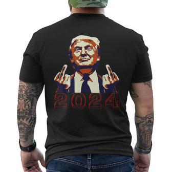 Trump Giving Finger 2024 Flipping Off Men's T-shirt Back Print | Mazezy