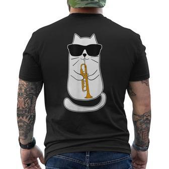 Trumpet Cat Trumpet Player Men's T-shirt Back Print - Monsterry