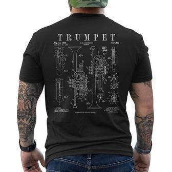 Trumpet Vintage Patent Trumpetist Drawing Print Men's T-shirt Back Print - Monsterry