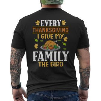 Turkey Day Every Thanksgiving I Give My Family The Bird Men's T-shirt Back Print - Seseable