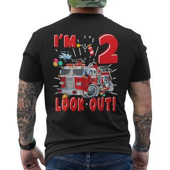 Two 2Nd Birthday Fire Truck Boy 2 Year Old Firefighter Men's T-shirt Back Print - Seseable