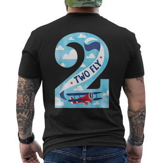 Two Fly 2 Years Old Birthday 2Nd Bday Birthday Boy Airplane Men's T-shirt Back Print - Seseable