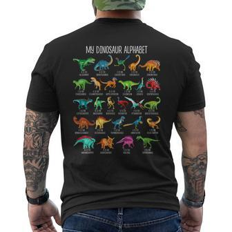 Types Of Dinosaur Alphabet A-Z Abc Dino Identification T-Shirt mit Rückendruck - Seseable