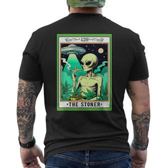 Ufo Alien Smoking Cannabis Weed 420 The Stoner Tarot Card Men's T-shirt Back Print - Seseable