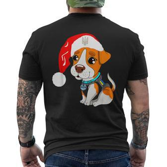 Ukrainian Patron Dog Santa Hat Ukraine Christmas Trident Mens Back Print T-shirt - Thegiftio UK