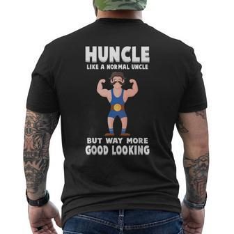Uncle Huncle Mustache Bodybuilder Gym Workout Mens Back Print T-shirt | Mazezy AU