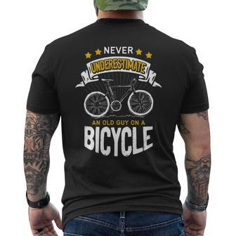 Never Underestimate An Old Guy On Bicycle Bike Cycling Retro Men's T-shirt Back Print | Mazezy