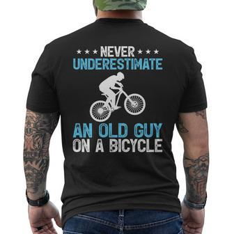 Never Underestimate An Old Guy On A Bicycle Cycling Biker Men's T-shirt Back Print | Mazezy
