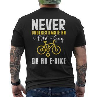 Never Underestimate An Old Guy On A Bicycle E-Bike Quote Men's T-shirt Back Print - Seseable