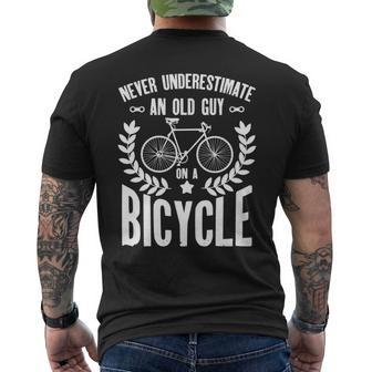 Never Underestimate An Old Guy On A Bicycle Grandpa Men's T-shirt Back Print - Seseable