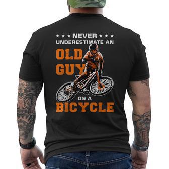 Never Underestimate An Old Guy On A Bicycle Rider Men's T-shirt Back Print - Monsterry