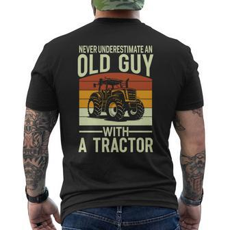 Never Underestimate An Old Guy With A Tractor Farmer Men's T-shirt Back Print - Seseable