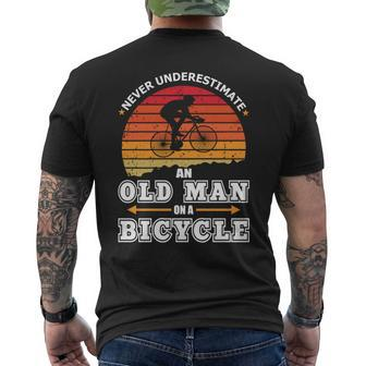 Never Underestimate An Old Man On A Bicycle Retired Cyclist Men's T-shirt Back Print | Mazezy