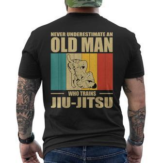 Never Underestimate An Old Man Bjj Brazilian Jiu Jitsu Sport Men's T-shirt Back Print - Seseable