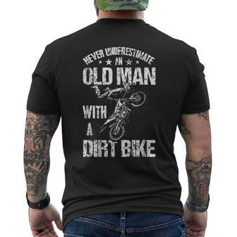 Never Underestimate An Old Man With A Dirt Bike Motocross Men's T-shirt Back Print | Mazezy