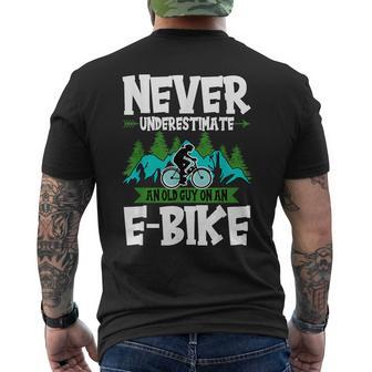 Never Underestimate An Old Man With An E-Bike Biker Men's T-shirt Back Print | Mazezy UK