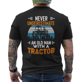 Never Underestimate An Old Man Tractor Farmer Dad Men Men's T-shirt Back Print - Seseable
