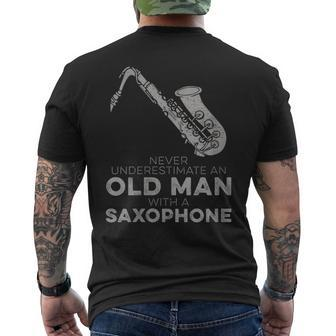 Never Underestimate An Old Man With A Saxophone Humor Men's T-shirt Back Print - Monsterry CA