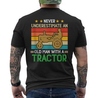 Never Underestimate An Old Man With A Tractor Farming Dad Men's T-shirt Back Print - Thegiftio UK