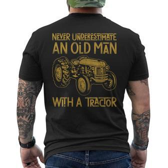 Never Underestimate An Old Man With A Tractor Farming Men's T-shirt Back Print | Mazezy
