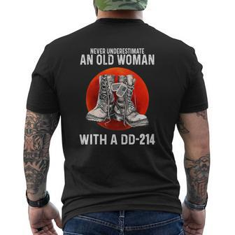 Never Underestimate An Old Woman With A Dd-214 Veteran Mens Back Print T-shirt | Mazezy