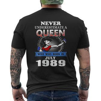 Never Underestimate A Queen Born In July 1989 Men's T-shirt Back Print - Monsterry