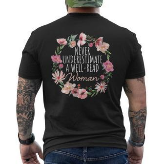 Never Underestimate Well-Read Woman Men's T-shirt Back Print | Mazezy
