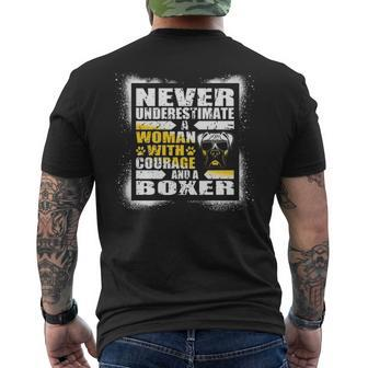 Never Underestimate Woman Courage And A Boxer Dog Men's T-shirt Back Print | Mazezy