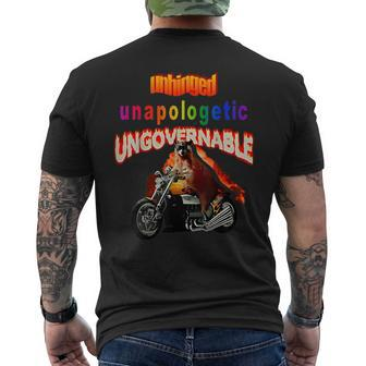 Unhinged Unapologetic Ungovernable Raccoon Wild Mischievous Men's T-shirt Back Print | Mazezy