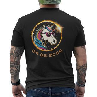 Unicorn With Sunglasses Total Solar Eclipse 2024 Men's T-shirt Back Print - Thegiftio UK