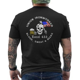 Union Ironworker Local 433 Blood Sweat & Beers Flag Tee Mens Back Print T-shirt | Mazezy