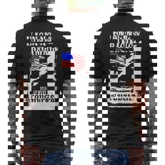 Union Ironworkers Hanging & Banging American Flag Pullover Men's T-shirt Back Print | Mazezy