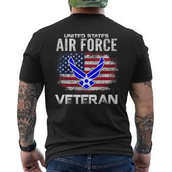 United States Air Force Veteran With American Flag Men's T-shirt Back Print - Monsterry