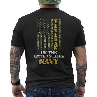 United States Navy Veteran Patriotic American Flag Camo Men's T-shirt Back Print - Monsterry DE