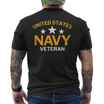 United States Navy Veteran With Stars Distressed Men's T-shirt Back Print - Monsterry CA