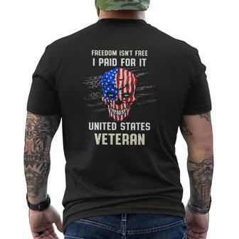 United States Veteran Freedom Isn't Free I Paid For It American Flag Skull Mens Back Print T-shirt | Mazezy