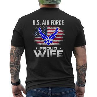 US Air Force Proud Wife With American Flag Veteran Mens Back Print T-shirt | Mazezy