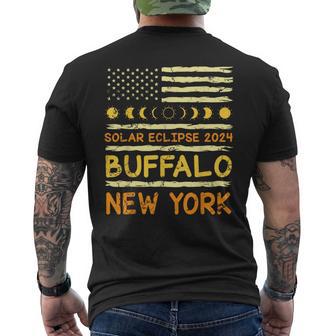 Us Flag American Total Solar Eclipse 2024 Buffalo New York Men's T-shirt Back Print - Monsterry DE