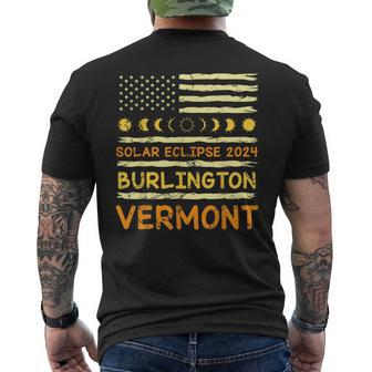 Us Flag American Total Solar Eclipse 2024 Burlington Vermont Men's T-shirt Back Print | Mazezy