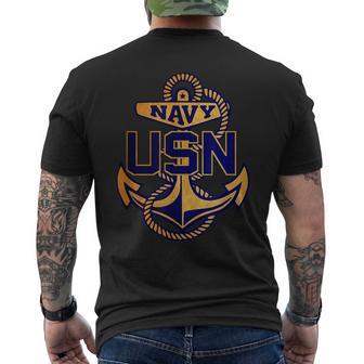 Us Navy Anchor Blue And Gold Distressed Usn Men's T-shirt Back Print - Monsterry