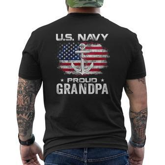 US Navy Proud Grandpa With American Flag Veteran Mens Back Print T-shirt | Mazezy UK