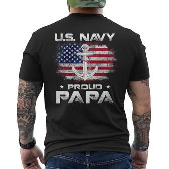 Us Navy Proud Papa With American Flag Veteran Men's T-shirt Back Print - Monsterry CA